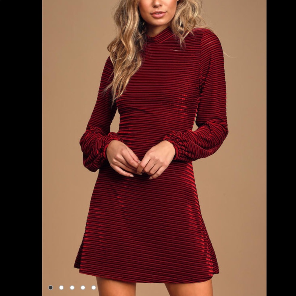 NWT Burgundy Striped Velvet BalloonSleeve Dress XL